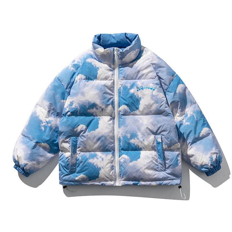 Blue Sky And White Clouds Printed Stand Collar Down Baby Jacket