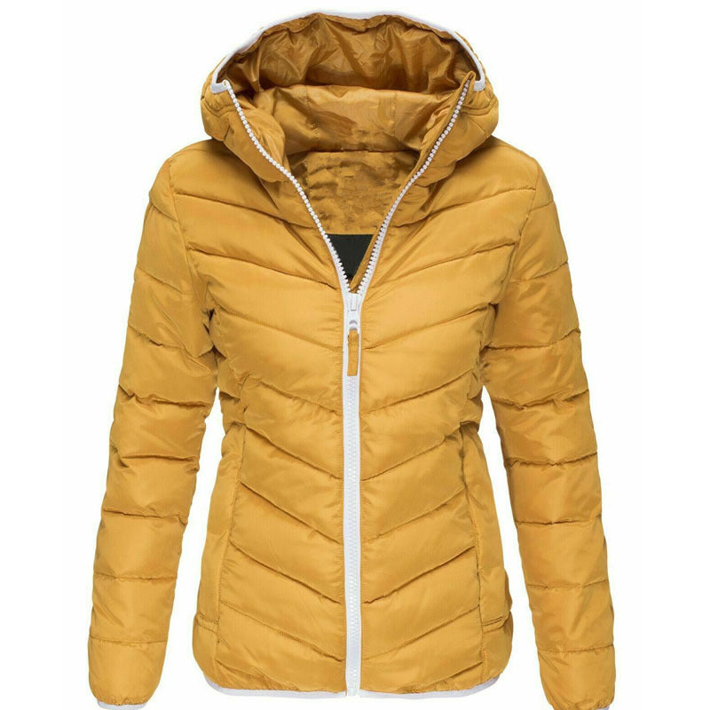Jacket Pure Color Hooded Cotton Jacket Women Casual Warm
