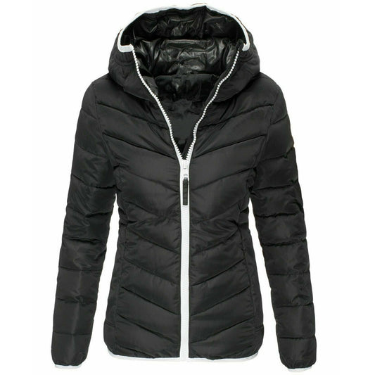 Jacket Pure Color Hooded Cotton Jacket Women Casual Warm