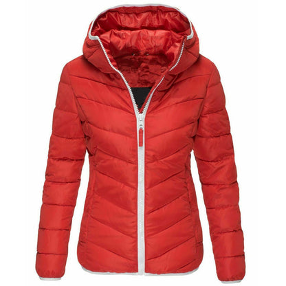 Jacket Pure Color Hooded Cotton Jacket Women Casual Warm