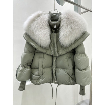 Luxury High End Faux Fur Collar White Duck Down Jacket Women Light Loose