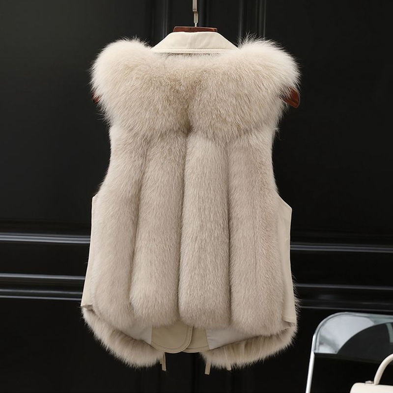 Winter New Patchwork Fox Fur Jacket Women Warm Vest