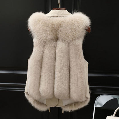 Winter New Patchwork Fox Fur Jacket Women Warm Vest
