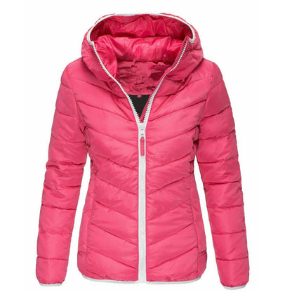 Jacket Pure Color Hooded Cotton Jacket Women Casual Warm