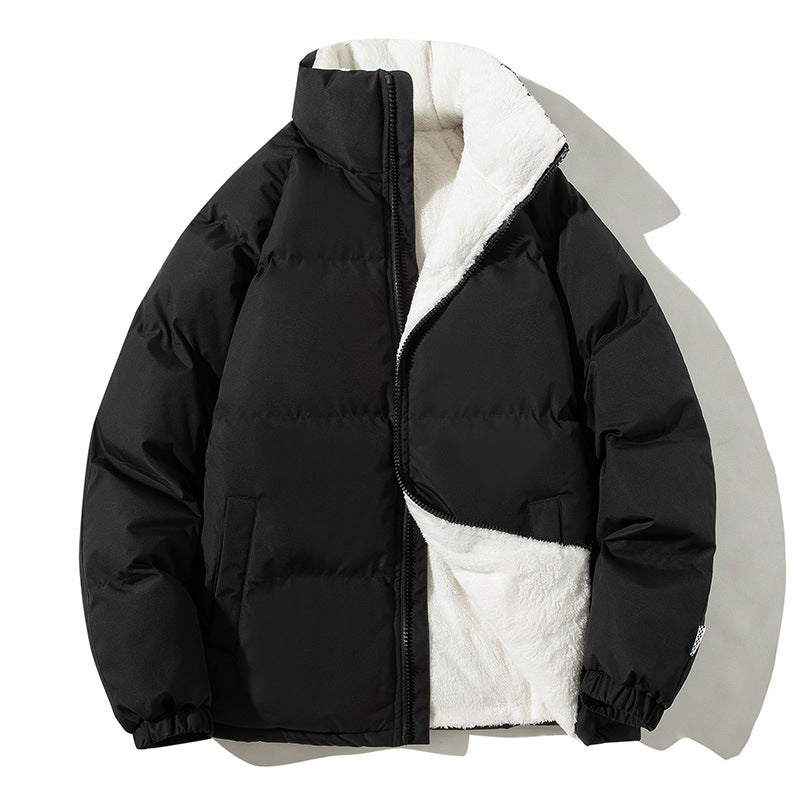 Couples Stand up Collar Coat With Pockets Fashion Winter Warm Plush Thickened Jacket For Women Loose Outwear Top Clothing
