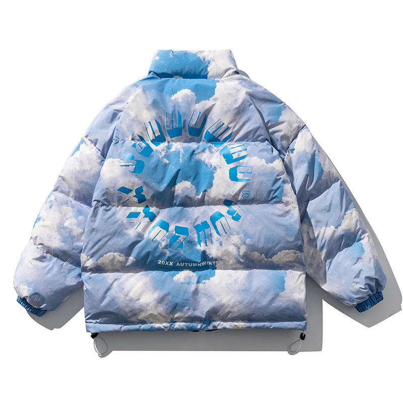 Blue Sky And White Clouds Printed Stand Collar Down Baby Jacket