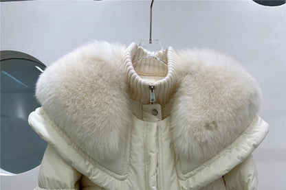 Luxury High End Faux Fur Collar White Duck Down Jacket Women Light Loose