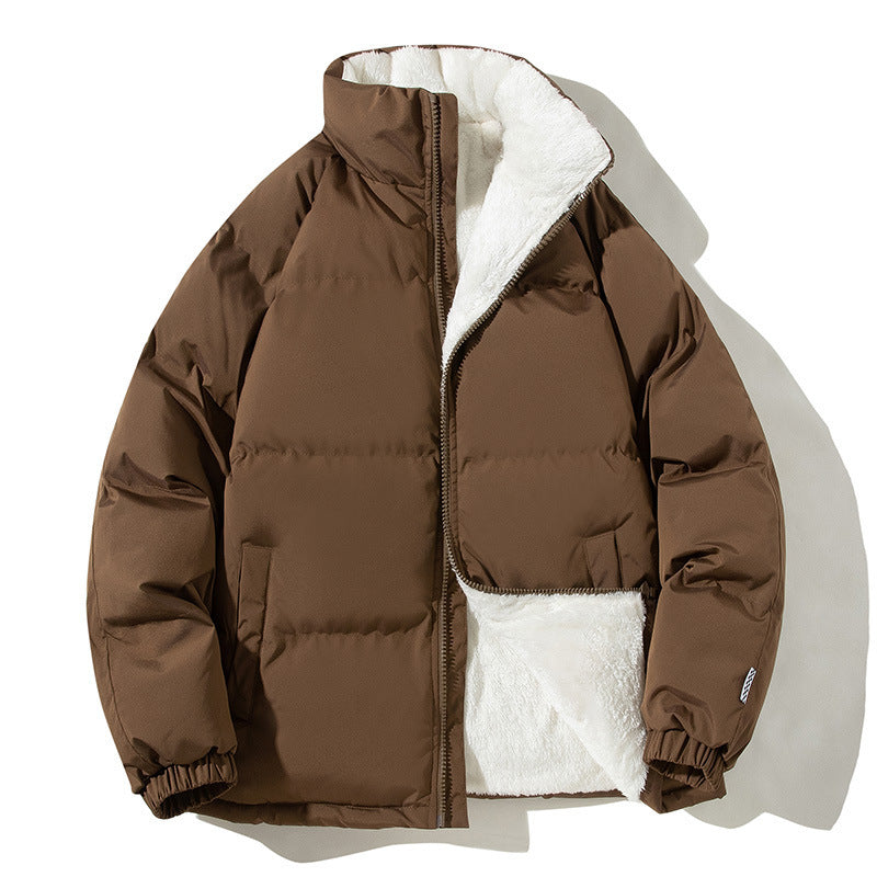 Couples Stand up Collar Coat With Pockets Fashion Winter Warm Plush Thickened Jacket For Women Loose Outwear Top Clothing