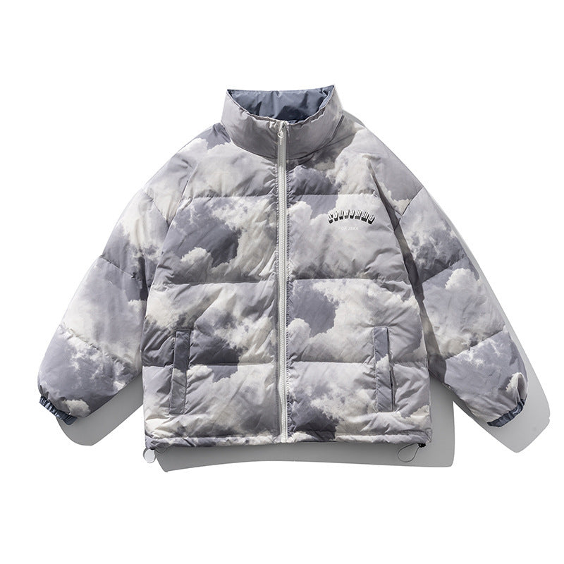 Blue Sky And White Clouds Printed Stand Collar Down Baby Jacket