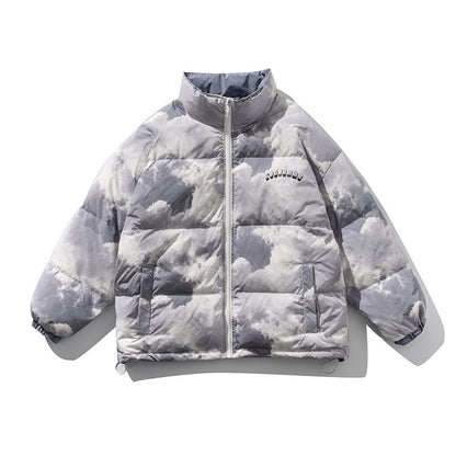 Blue Sky And White Clouds Printed Stand Collar Down Baby Jacket