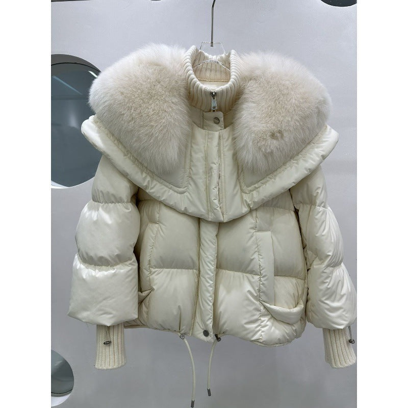 Luxury High End Faux Fur Collar White Duck Down Jacket Women Light Loose