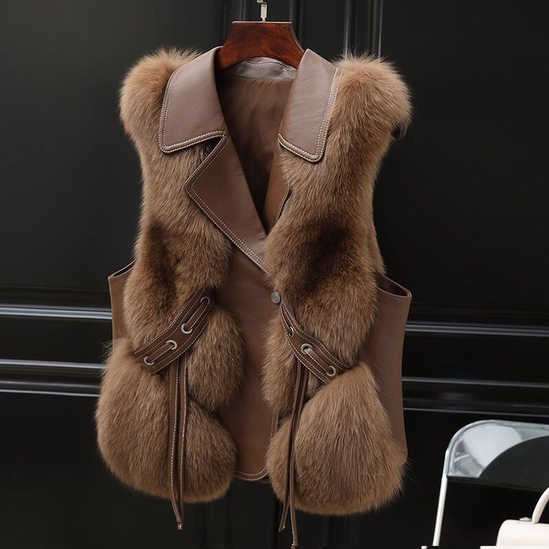 Winter New Patchwork Fox Fur Jacket Women Warm Vest