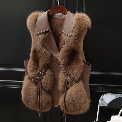 Winter New Patchwork Fox Fur Jacket Women Warm Vest