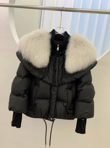 Luxury High End Faux Fur Collar White Duck Down Jacket Women Light Loose