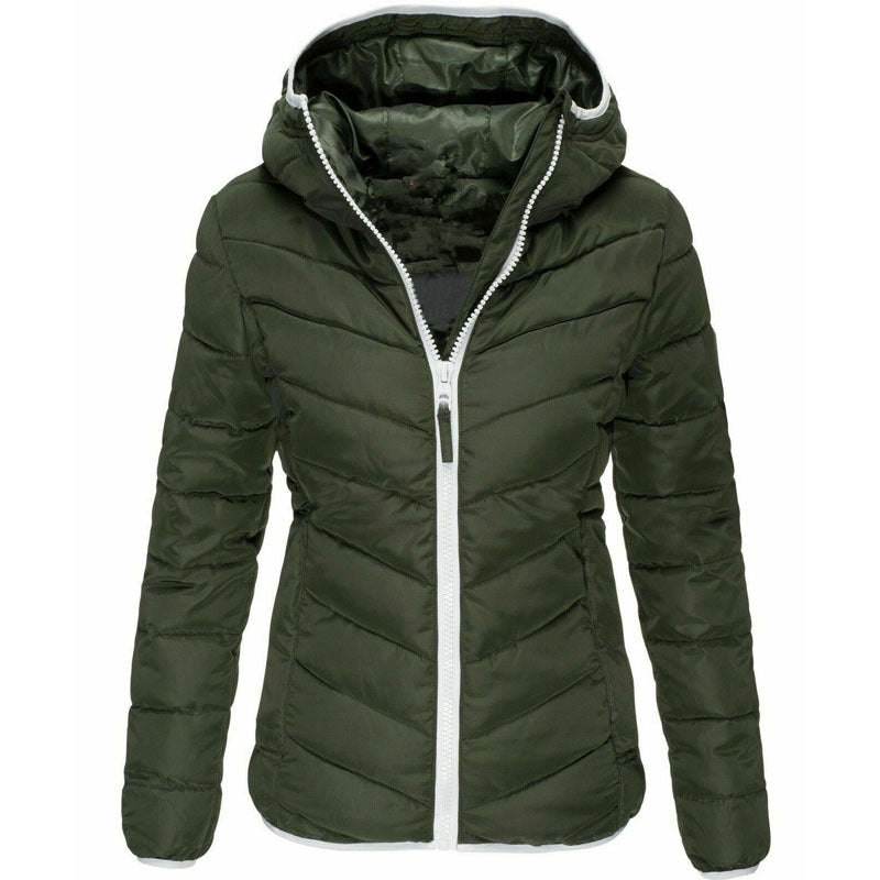 Jacket Pure Color Hooded Cotton Jacket Women Casual Warm