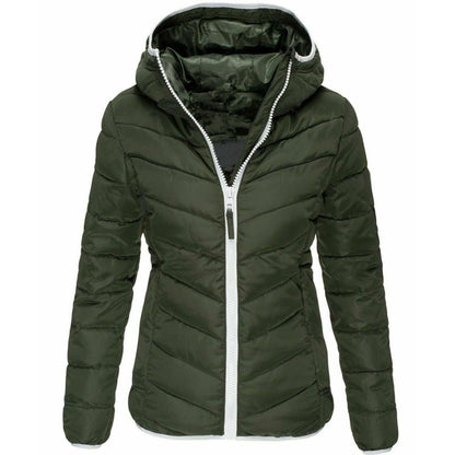 Jacket Pure Color Hooded Cotton Jacket Women Casual Warm