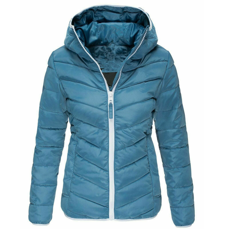 Jacket Pure Color Hooded Cotton Jacket Women Casual Warm