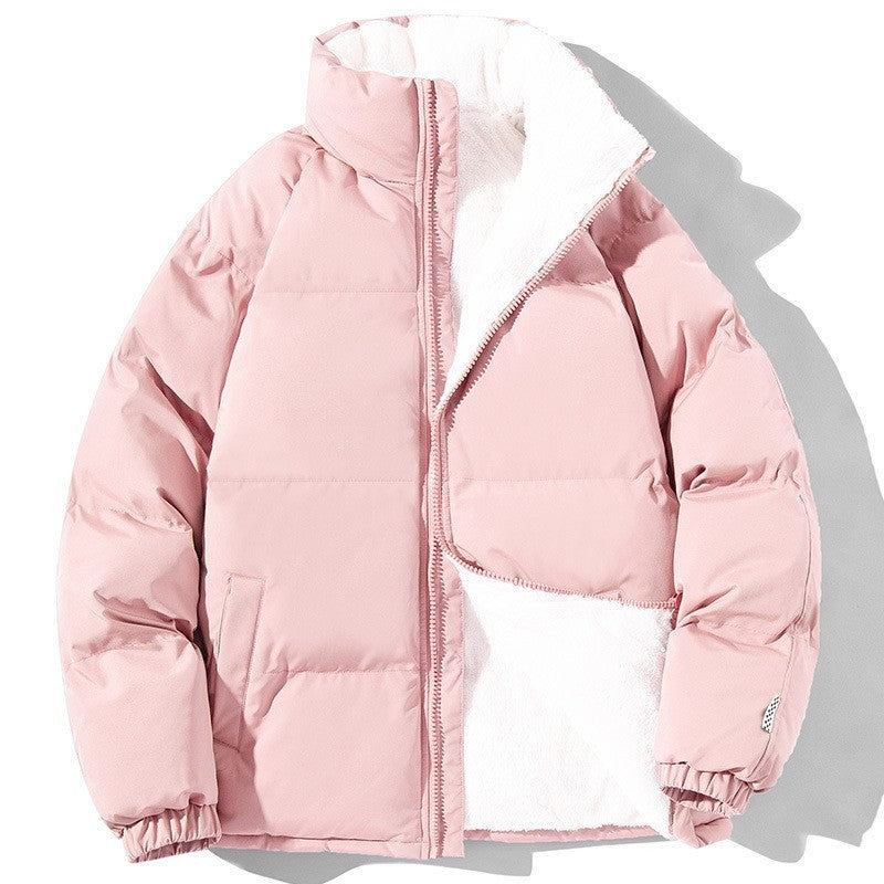 Couples Stand up Collar Coat With Pockets Fashion Winter Warm Plush Thickened Jacket For Women Loose Outwear Top Clothing