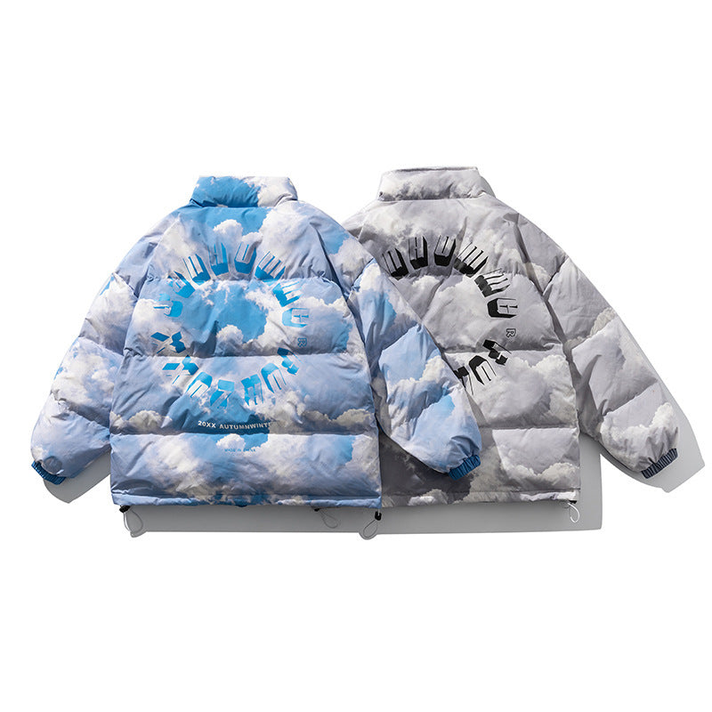 Blue Sky And White Clouds Printed Stand Collar Down Baby Jacket