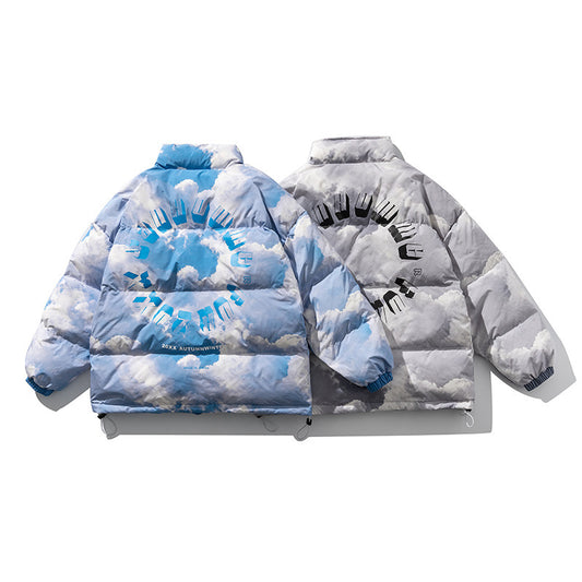 Blue Sky And White Clouds Printed Stand Collar Down Baby Jacket