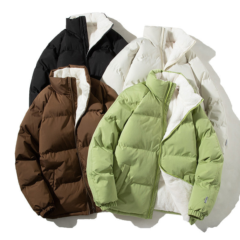 Couples Stand up Collar Coat With Pockets Fashion Winter Warm Plush Thickened Jacket For Women Loose Outwear Top Clothing