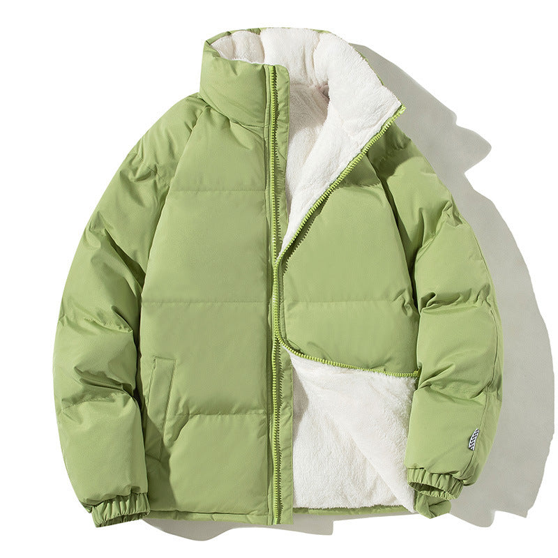 Couples Stand up Collar Coat With Pockets Fashion Winter Warm Plush Thickened Jacket For Women Loose Outwear Top Clothing