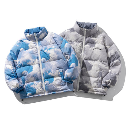Blue Sky And White Clouds Printed Stand Collar Down Baby Jacket