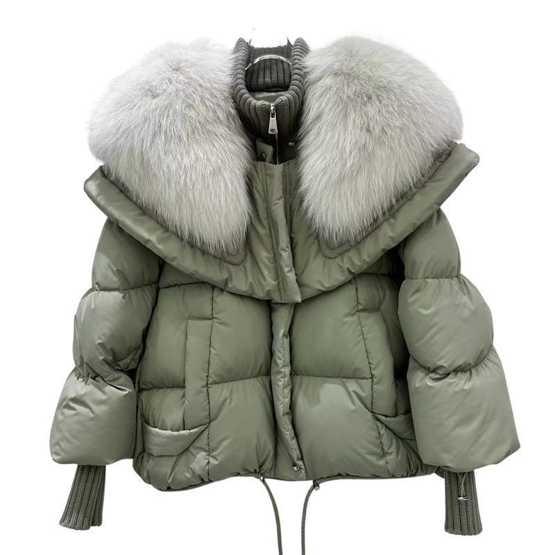 Luxury High End Faux Fur Collar White Duck Down Jacket Women Light Loose