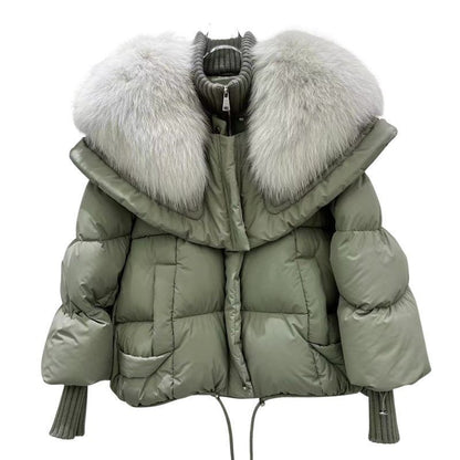 Luxury High End Faux Fur Collar White Duck Down Jacket Women Light Loose
