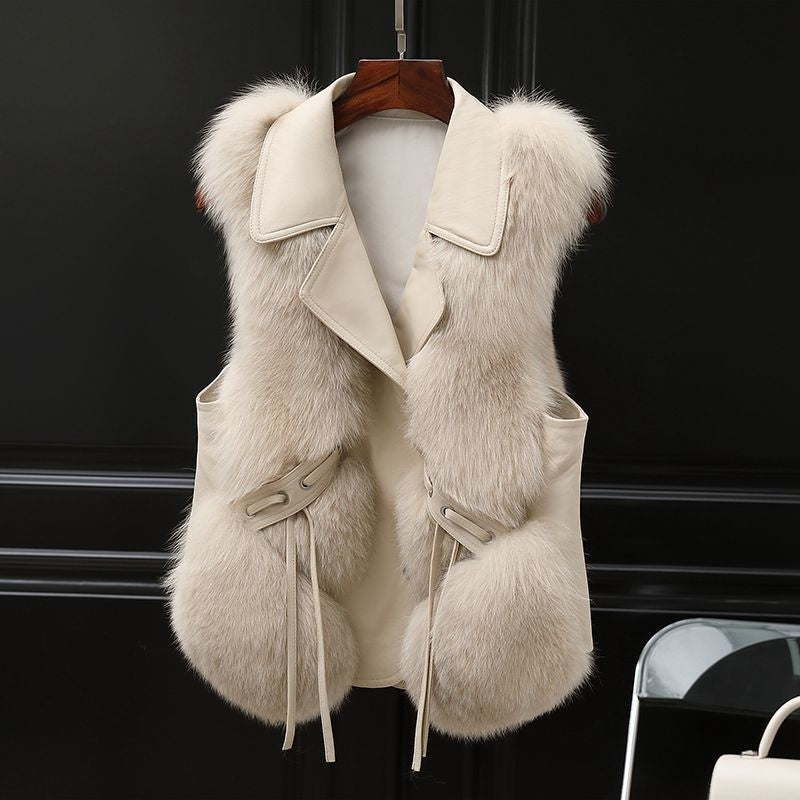 Winter New Patchwork Fox Fur Jacket Women Warm Vest