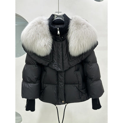 Luxury High End Faux Fur Collar White Duck Down Jacket Women Light Loose