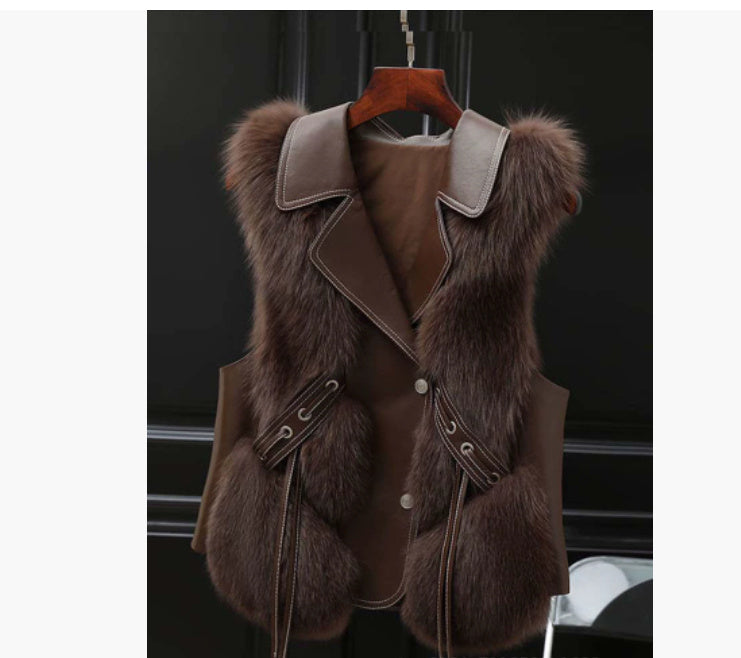 Winter New Patchwork Fox Fur Jacket Women Warm Vest