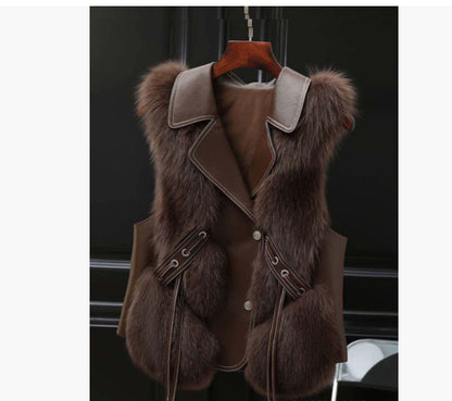 Winter New Patchwork Fox Fur Jacket Women Warm Vest