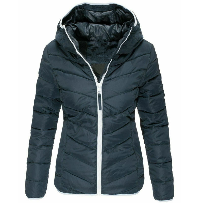 Jacket Pure Color Hooded Cotton Jacket Women Casual Warm
