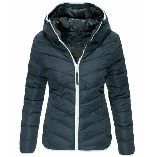 Jacket Pure Color Hooded Cotton Jacket Women Casual Warm