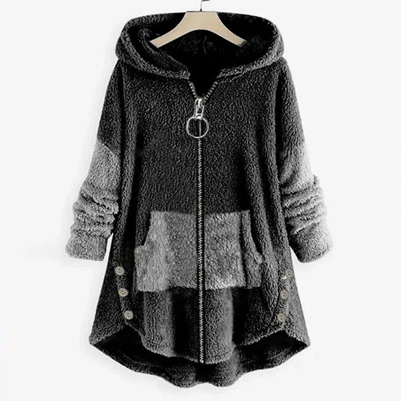 Autumn and Winter Stitching Contrast Color Double Sided Velvet Jacket Women