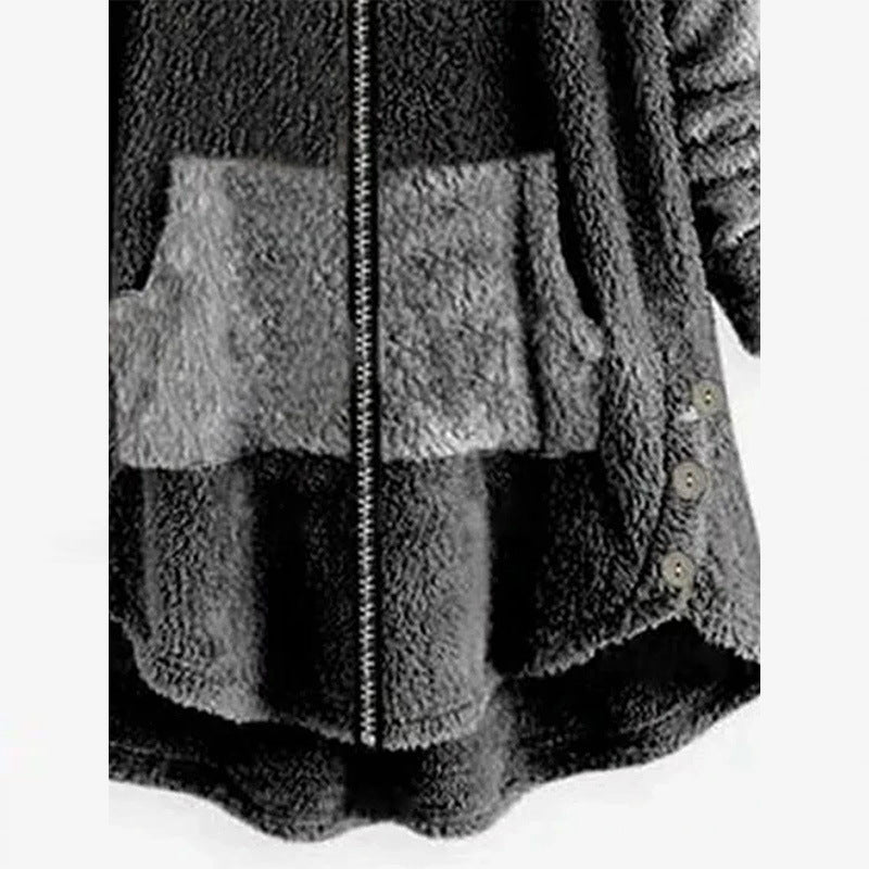 Autumn and Winter Stitching Contrast Color Double Sided Velvet Jacket Women