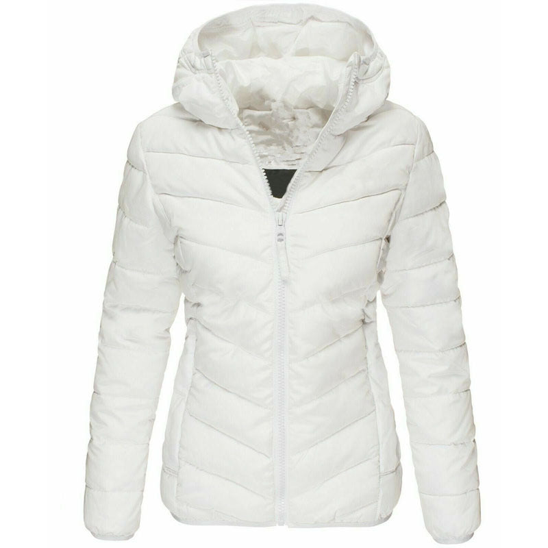 Jacket Pure Color Hooded Cotton Jacket Women Casual Warm