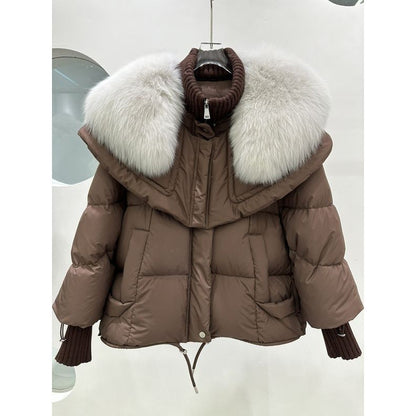 Luxury High End Faux Fur Collar White Duck Down Jacket Women Light Loose