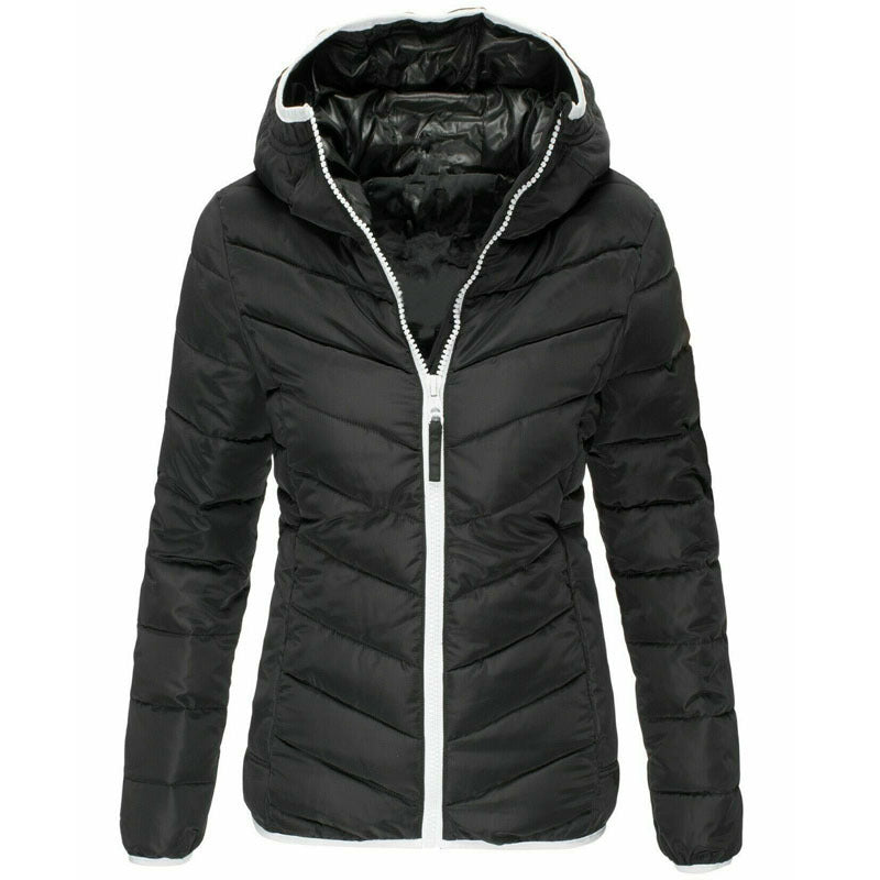 Jacket Pure Color Hooded Cotton Jacket Women Casual Warm