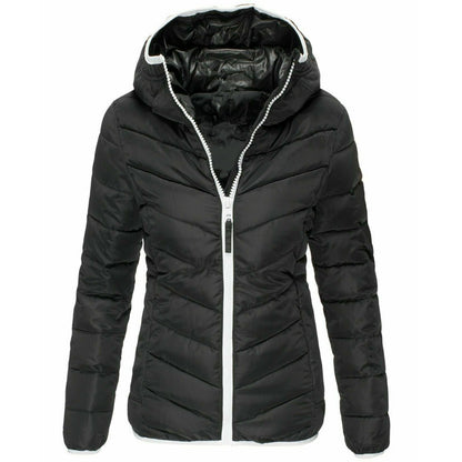 Jacket Pure Color Hooded Cotton Jacket Women Casual Warm